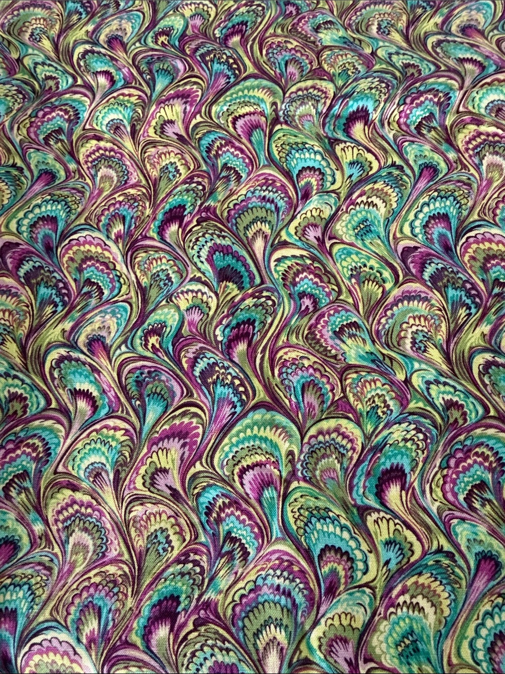 Vibrant Peacock Feather Print Fabric - Teal & Purple